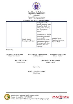 Republic of the Philippines
Department of Education
Region III
Schools Division of Aurora
Maria Aurora-East District
RAMADA N