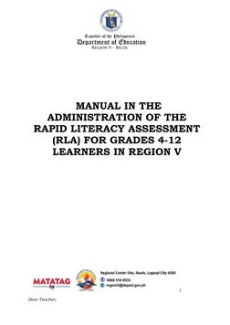 Manual - Rapid Literacy Assessment | PDF | Literacy | Learning