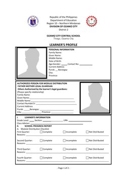 Learner's Profile Form Template | PDF