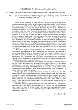 5
9695/21/M/J/23
© UCLES 2023
[Turn over
MARK TWAIN: The Adventures of Huckleberry Finn
4 
Either 
(a) Discuss ways in which