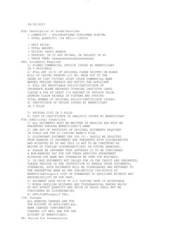 lOMoARcPSD|30819201
06/30/2023
45A: Description of Goods/Services
+ COMMODITY : POLYPROPYLENE COPOLYMER N1B07ML
+ TOTAL QUANT