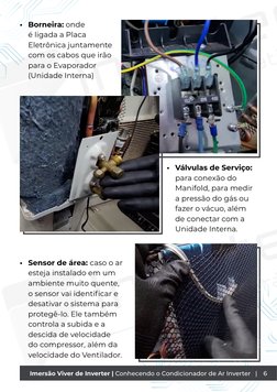 •	 Borneira: onde 
é ligada a Placa 
Eletrônica juntamente 
com os cabos que irão 
para o Evaporador 
(Unidade Interna)
•	 Vá