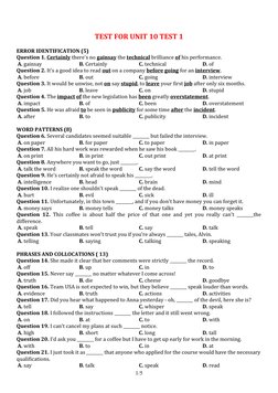 Unit 10 Test 1: Error Identification | PDF