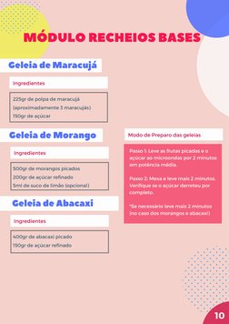 10
 225gr de polpa de maracujá
(aproximadamente 3 maracujás)
150gr de açúcar 
Geleia de Maracujá
Ingredientes
MÓDULO RECHEIOS