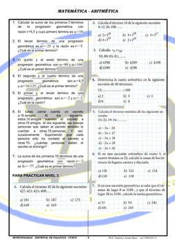 MATEMÁTICA - ARITMÉTICA
Prof. Américo Ayma Saico    cel. 945610113
1. Calcular la suma de los primeros 5 términos
de  la  pro