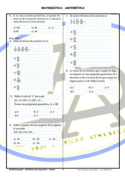 MATEMÁTICA - ARITMÉTICA
Prof. Américo Ayma Saico    cel. 945610113
MAS -  MAS 
MUNICIPALIDAD   DISTRITAL DE PALLPATA - CUSCO