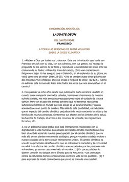EXHORTACIÓN APOSTÓLICA
LAUDATE DEUM
DEL SANTO PADRE
FRANCISCO
A TODAS LAS PERSONAS DE BUENA VOLUNTAD
SOBRE LA CRISIS CLIMÁTIC