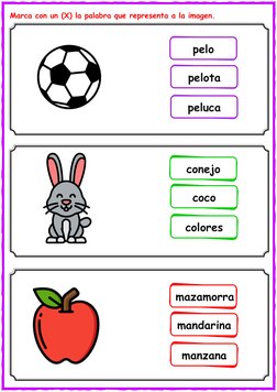 Marca con un (X) la palabra que representa a la imagen. 
 
 
 
 
 
 
 
 
 
 
 
 
 
 
 
 
 
 
 
 
 
 
pelo 
pelota 
peluca 
co