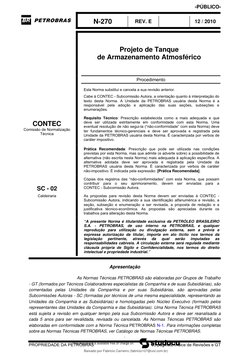 N-270 
REV. E 
 
12 / 2010 
 
PROPRIEDADE DA PETROBRAS 
63 páginas, Índice de Revisões e GT 
Projeto de Tanque  
de Armaz