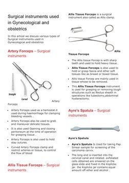 Surgical instruments used 
in Gynecological and 
obstetrics
In this artical we discuss various types of 
Surgical instruments