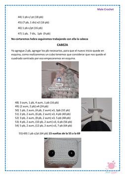 Male Crochet  
 
          44) 1 pb c/ pt (18 pb)  
          45) (7 pb, 1 dis) x2 (16 pb)  
 46) 1 pb c/pt (16 pb)