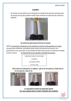 Male Crochet  
 
CUERPO 
- Se colocan 2 marcadores en la mitad de en medio de las piernas esto para que 
las puntas de los pi