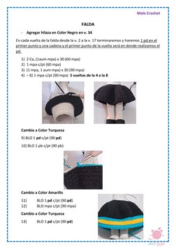 Male Crochet  
 
FALDA 
- Agregar hilaza en Color Negro en v. 34 
En cada vuelta de la falda desde la v. 2 a la v. 17 termina
