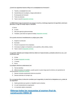 Respuestas Examen Final OSHA 30 Construcción | PDF | Administración de Seguridad y Salud Ocupacional