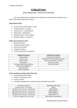 Emergency Department 
 
#Copyrights#2015||Anvesh Alladi|| 
 
Critical Care 
(Time based code – minimum 30 minutes) 
 
 
This