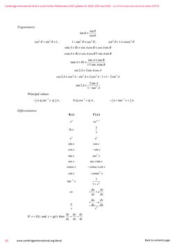 Cambridge International AS & A Level Further Mathematics 9231 syllabus for 2020, 2021 and 2022. List of formulae and statisti