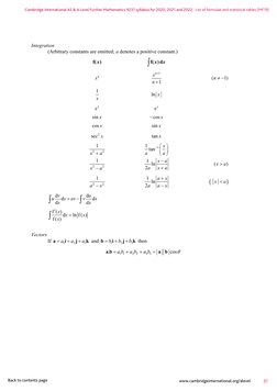 Cambridge International AS & A Level Further Mathematics 9231 syllabus for 2020, 2021 and 2022. List of formulae and statisti