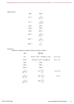 Cambridge International AS & A Level Further Mathematics 9231 syllabus for 2020, 2021 and 2022. List of formulae and statisti