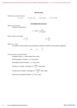 Cambridge International AS & A Level Further Mathematics 9231 syllabus for 2020, 2021 and 2022. List of formulae and statisti