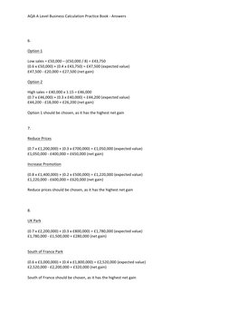 AQA A Level Business Calculation Answers | PDF | Net Present Value | Demand