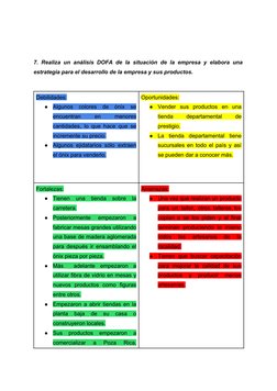 7. Realiza un análisis DOFA de la situación de la empresa y elabora una
estrategia para el desarrollo de la empresa y sus pro