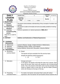 Republic of the Philippines
Department of Education
Region X
Division of Misamis Oriental
SAN JUAN NATIONAL HIGH SCHOOL
Balin