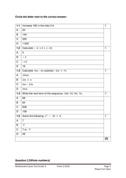 Grade 9 Term 2 Maths Test 2022 | PDF | Algebra | Equations