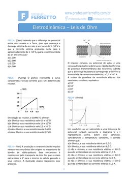 1 
 
 
 
 
F1123 - (Eear) Sabendo que a diferença de potencial 
entre uma nuvem e a Terra, para que aconteça a 
descarga el
