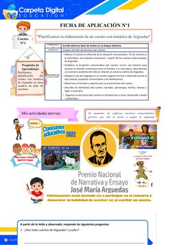 FICHA DE APLICACIÓN Nº1 
“Planificamos la elaboración de un cuento con temática de Argued