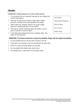EXERCISE 2. Match sentences 1-5  to the words in the box
1
“I’m concerned that our customers may feel we are charging too 
mu