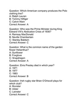 The Chase Quiz Questions & Answers | PDF | Travel | Art
