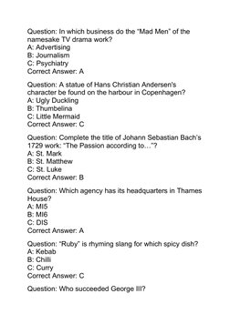 The Chase Quiz Questions & Answers | PDF | Travel | Art