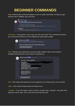 BEGINNER COMMANDS
/info > Displays user information, pictures made, whether relax or fast mode is
enabled, remaining GPU hour