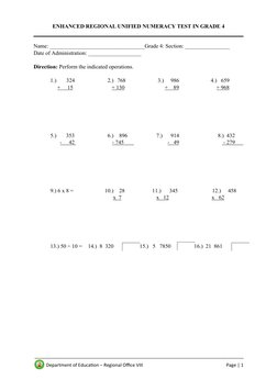 Enhanced Grade 4 Numeracy Test | PDF