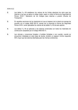 AVIII-4-3.2
2.
Las tablas II y IIA establecen los valores de los límites absolutos de retiro para las
tuberías a las que se a