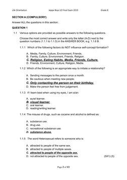 Life Orientation
Jeppe Boys LO Final Exam 2019
Grade 8
SECTION A (COMPULSORY)
Answer ALL the questions in this section.
QUEST