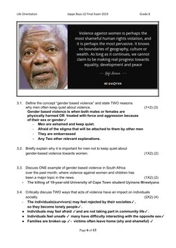 Life Orientation
Jeppe Boys LO Final Exam 2019
Grade 8
3.1.   Define the concept “gender based violence” and state TWO reason