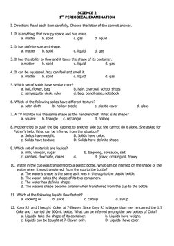 Grade 2 Science 1st Periodical Exam | PDF | Food And Drink