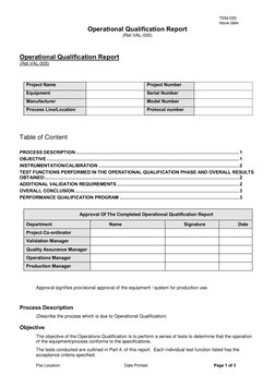 TEM-030 
 
                    
 
 
Issue date 
Operational Qualification Report 
(Ref.VAL-005) 
 
File Location: