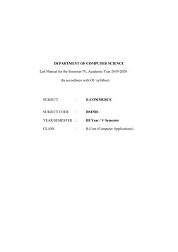 DEPARTMENT OF COMPUTER SCIENCE
Lab Manual for the Semester IV, Academic Year 2019-2020
(In accordance with OU syllabus)
SUBJE