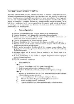 INSTRUCTIONS TO THE STUDENTS:
Preparation before each lab session is extremely important. At minimum your preparation should