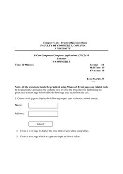 Computer Lab – Practical Question Bank
FACULTY OF COMMERCE, OSMANIA
UNIVERSITY
B.Com Computers/Computer Applications (CBCS)-V