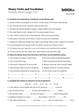 Money Verbs and Vocabulary Exercises | PDF