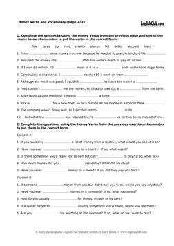 Money Verbs and Vocabulary Exercises | PDF