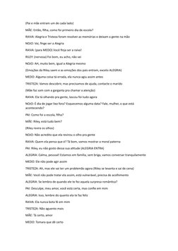 (Pai e mãe entram um de cada lado)
MÃE: Então, filha, como foi primeiro dia de escola?
RAIVA: Alegria e Tristeza foram resolv