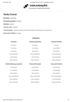 Conjugação do Verbo Comer | PDF | Mecânica da linguagem | Relações ...