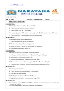 TS SENIOR INTER     
 
 
 
 
 
 
                                       
SUB: PHYSICS 
  
 
 
IMPORTANT QUESTIONS