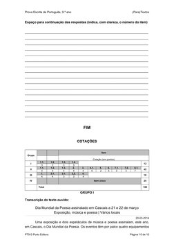 Prova Escrita de Português, 9.º ano
(Para)Textos
Espaço para continuação das respostas (indica, com clareza, o número do item