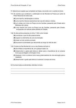 Prova Escrita de Português, 9.º ano
(Para)Textos
1. Seleciona as opções que completam as frases, de acordo com o sentido do t