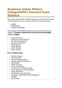 Pattern For Rimc Exam Class 7 RIMC Entrance Exam Syllabus Overview | PDF | Science & Mathematics